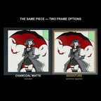 The same WTx3D artwork shown in both frame options, Charcoal Matte beside the Signature premium frame