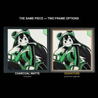 The same WTx3D artwork shown in both frame options, Charcoal Matte beside the Signature premium frame