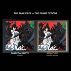 The same WTx3D artwork shown in both frame options, Charcoal Matte beside the Signature premium frame