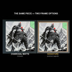 The same WTx3D artwork shown in both frame options, Charcoal Matte beside the Signature premium frame