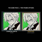 The same WTx3D artwork shown in both frame options, Charcoal Matte beside the Signature premium frame