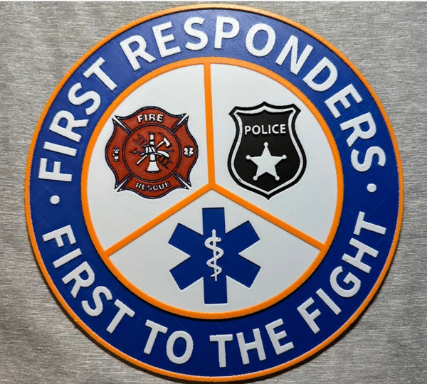 Framed 3D layered art piece featuring the First Responders emblem with colorized accents.