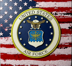 Framed 3D layered art piece featuring U.S. Air Force emblem over stylized American flag in red white and blue