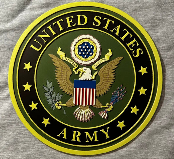 Framed 3D layered art piece featuring the U.S. Army emblem on a gray background.