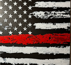 Framed 3D layered art piece featuring Thin Red Line American flag layered art in grayscale with red stripe