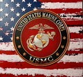 Framed 3D layered art piece featuring U.S. Marine Corps emblem over stylized American flag in red white and blue