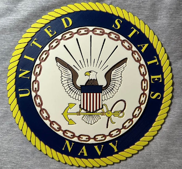 Framed 3D layered art piece featuring the U.S. Navy emblem on a gray background.