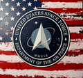 Framed 3D layered art piece featuring U.S. Space Force emblem over stylized American flag in red white and blue