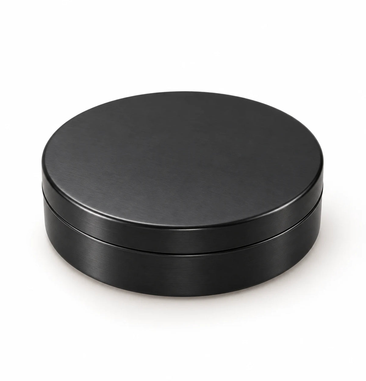 Black metal round tin with lid, blank