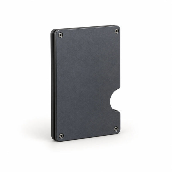 Charcoal metal RFID card wallet blank, front