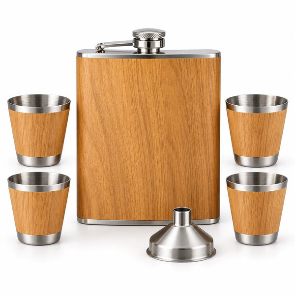 Woodgrain flask gift set blank